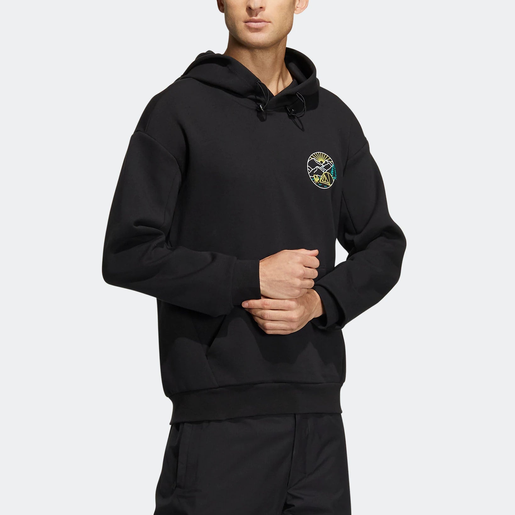 adidas Gfx Hood Swt Back Abstract Pattern Printing Kangaroo Pocket Sports Hooded Long Sleeves Black  - 4