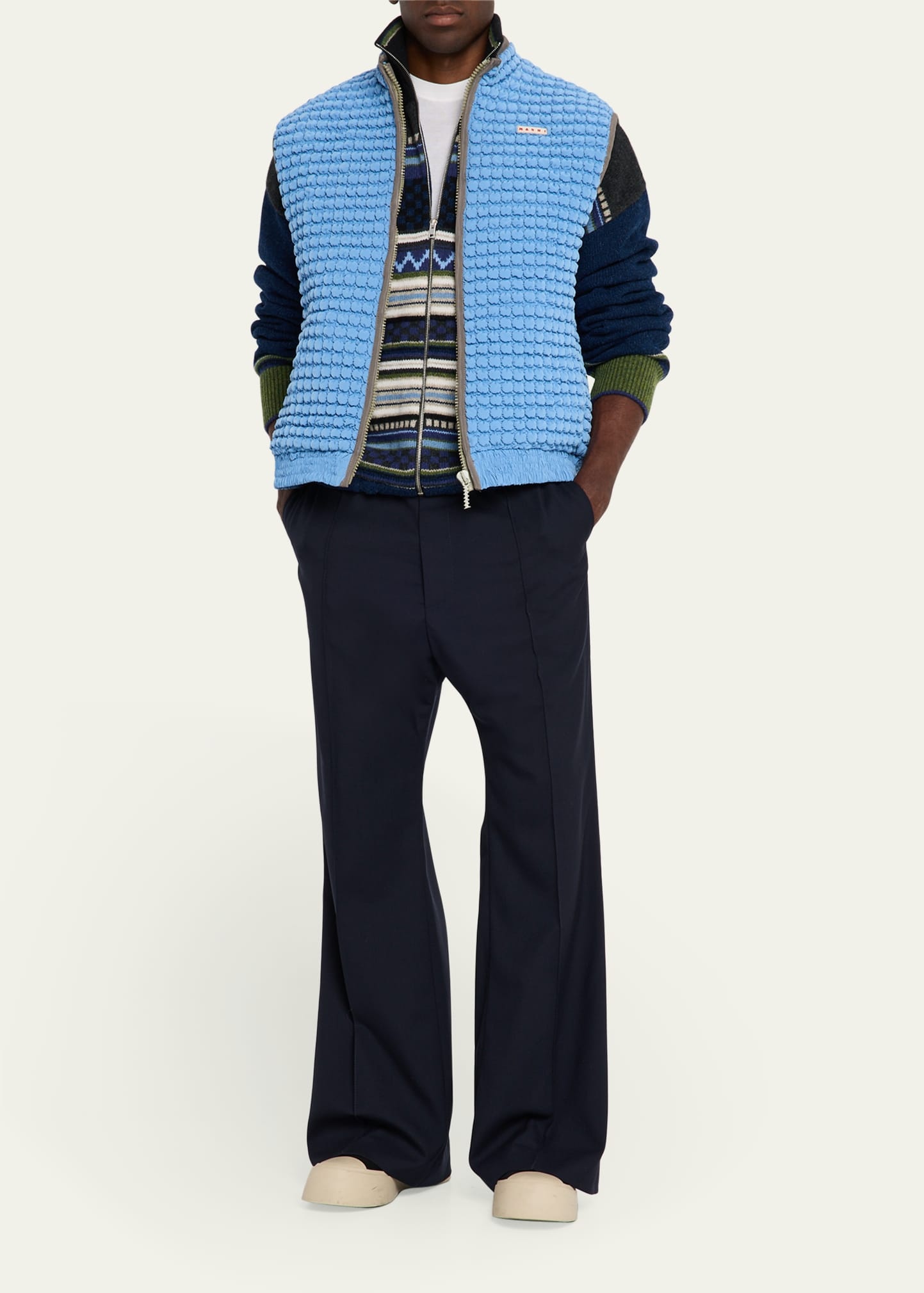Men's Wool High-Waist Drawstring Flare Pants - 2