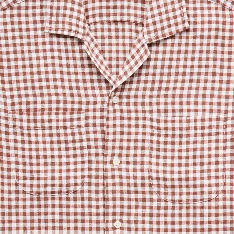 Short-sleeve linen camp-collar shirt in gingham 5