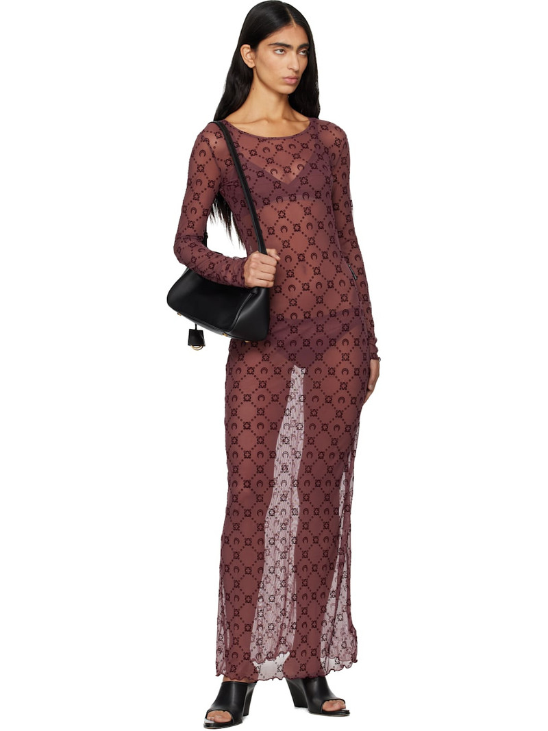 Marine Serre Burgundy Moonogram Mesh Flock Maxi Dress outlook