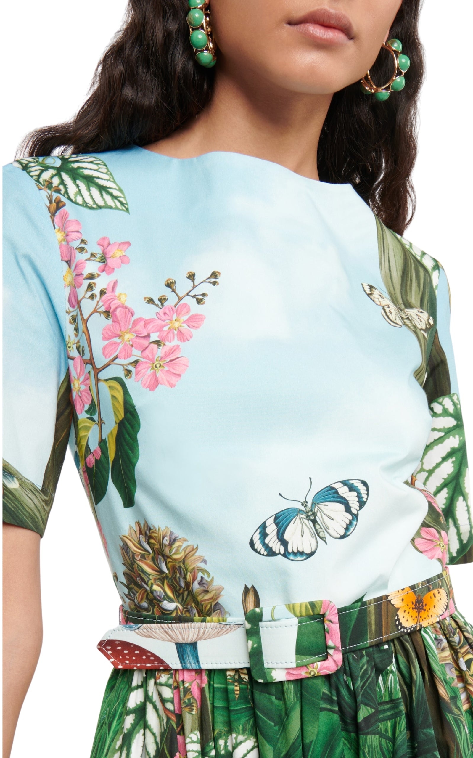 Botanical Forest Print Stretch Poplin Midi Dress - 4