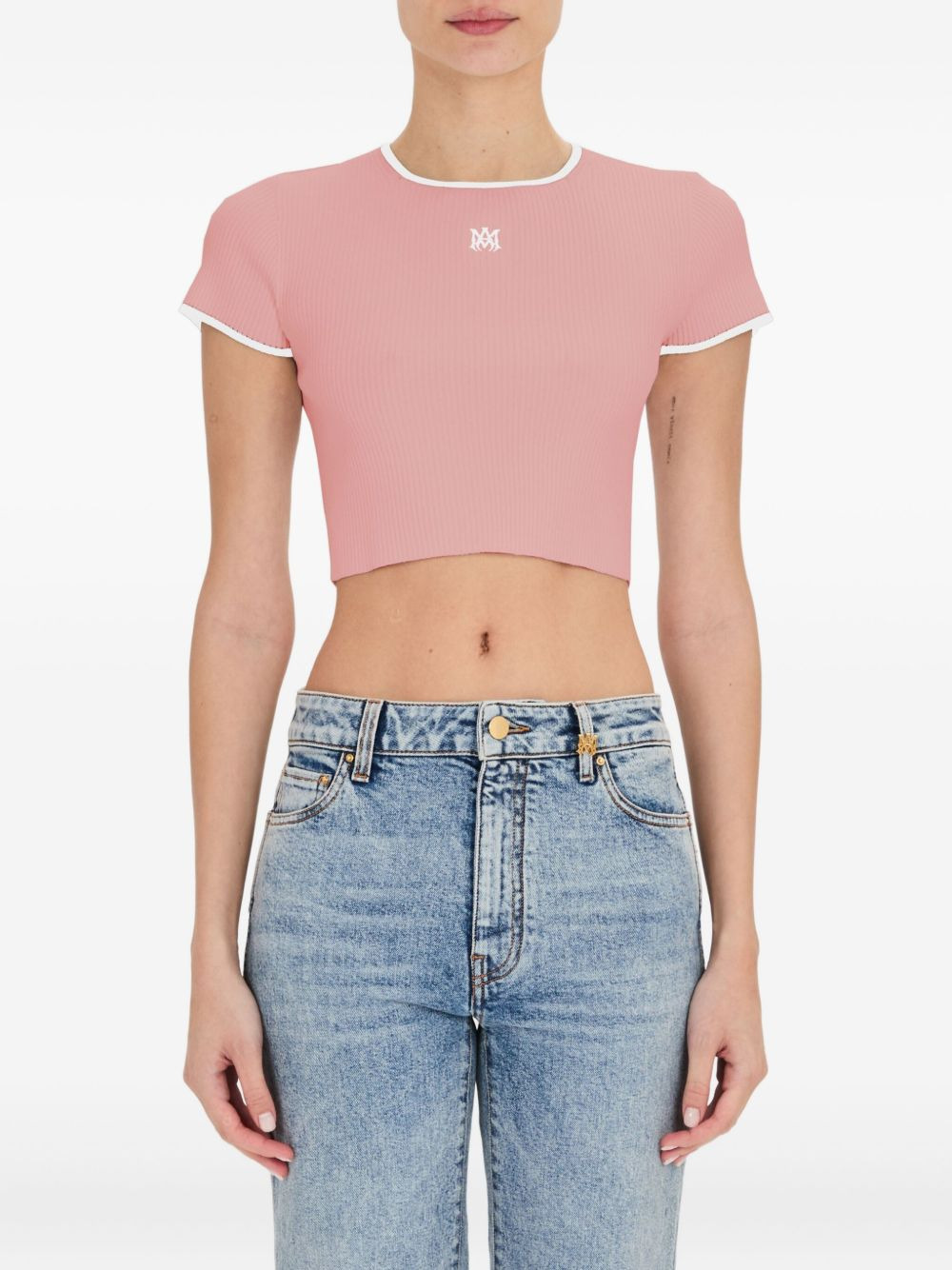 ribbed-knit short-sleeved top - 2