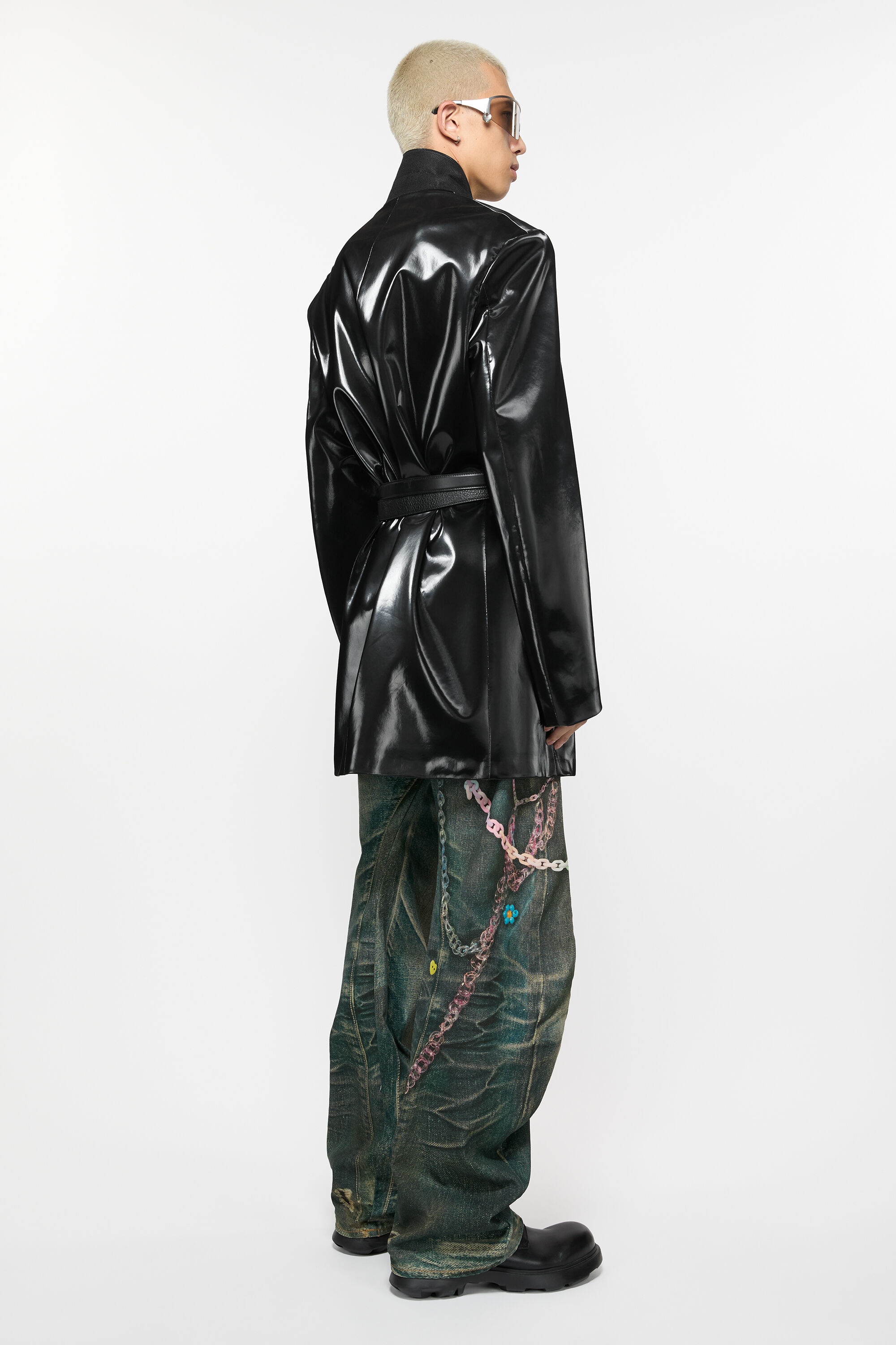 Single-breasted glossed overcoat - Black - 4