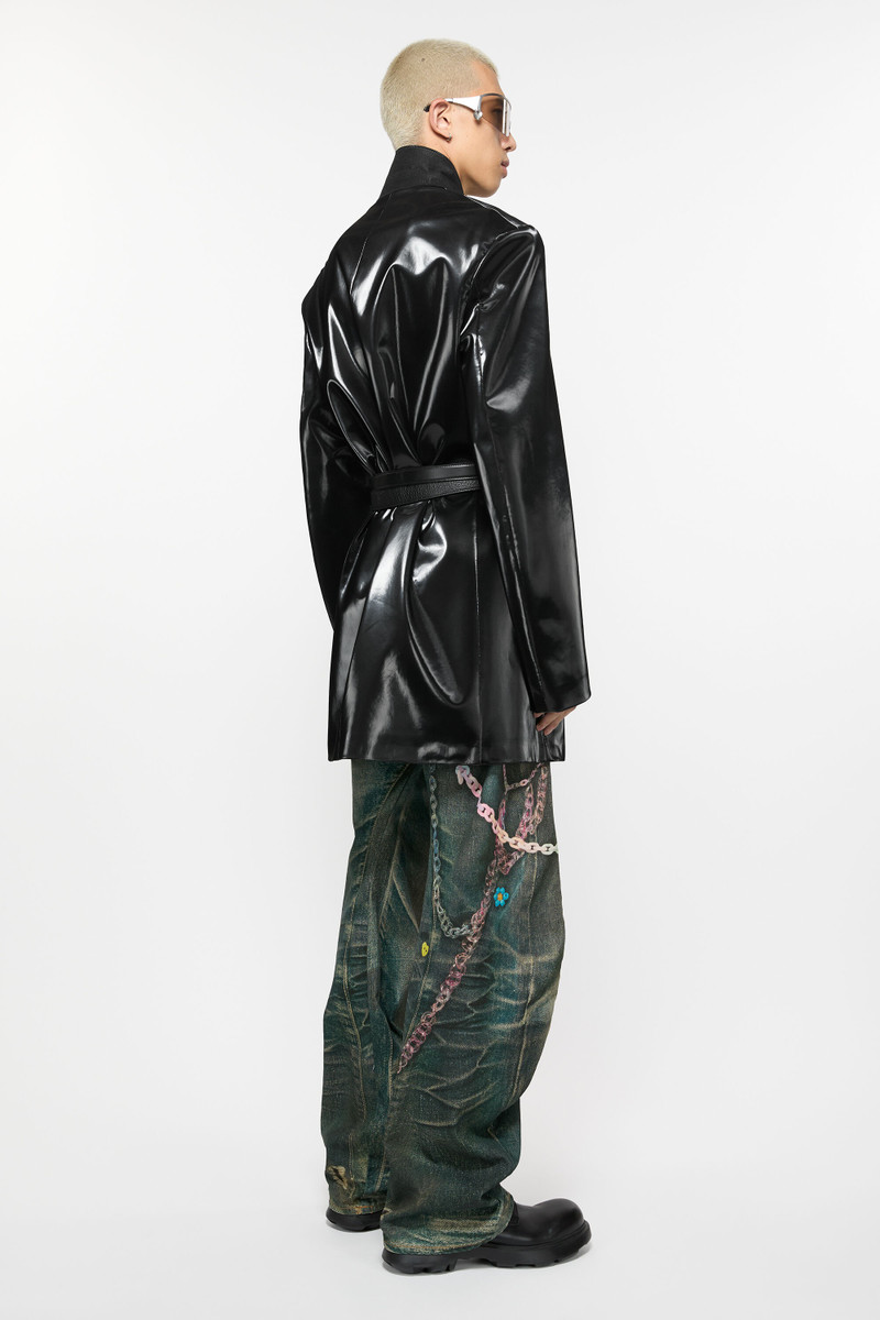 Single-breasted glossed overcoat - Black 4