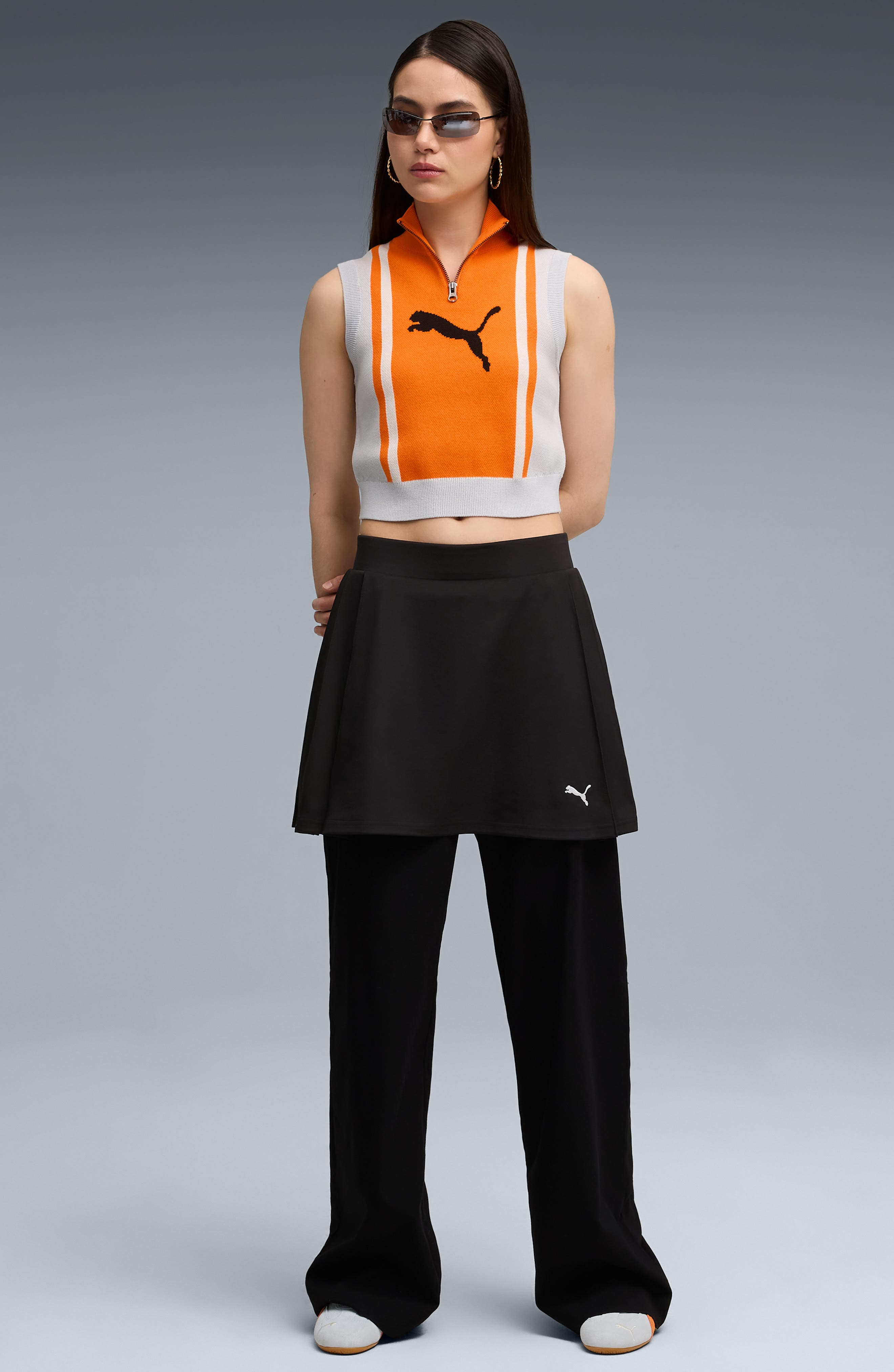 PUMA Future Archive Jacquard Sleeveless Half Zip Knit Crop Top in Silver Mist/Orange Glow at Nordstr - 6