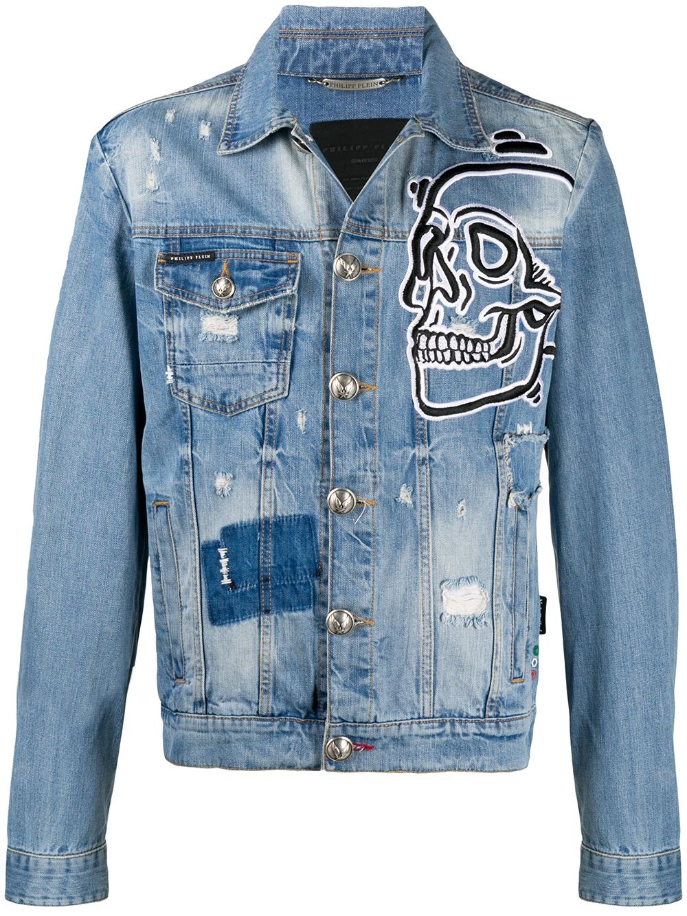 embroidered skull denim jacket  - 1