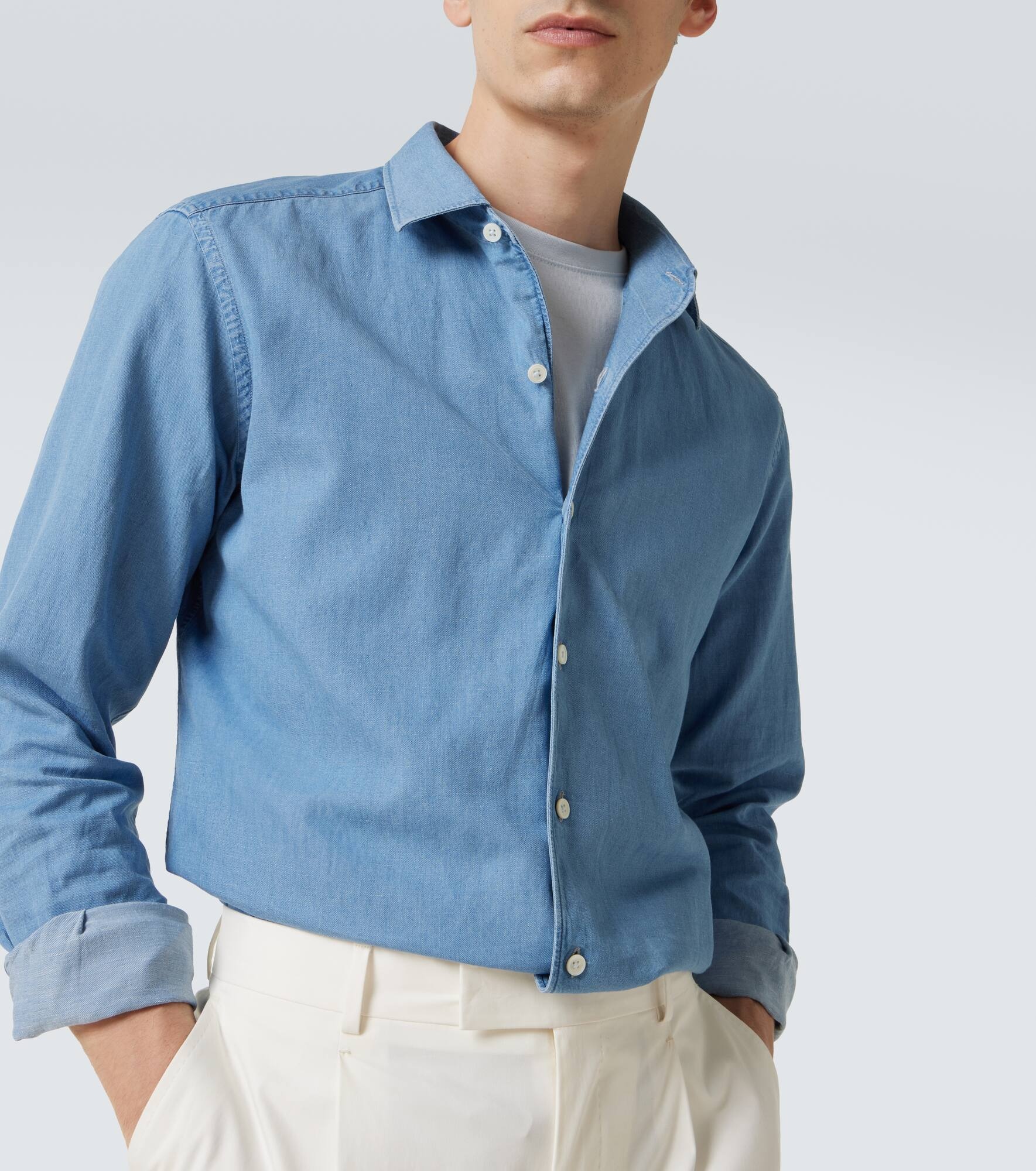 Cotton and linen denim shirt - 5
