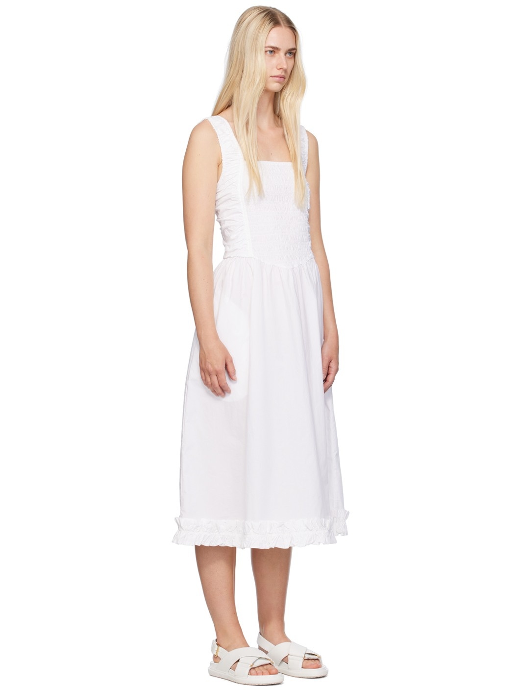 White Shirred Midi Dress - 2