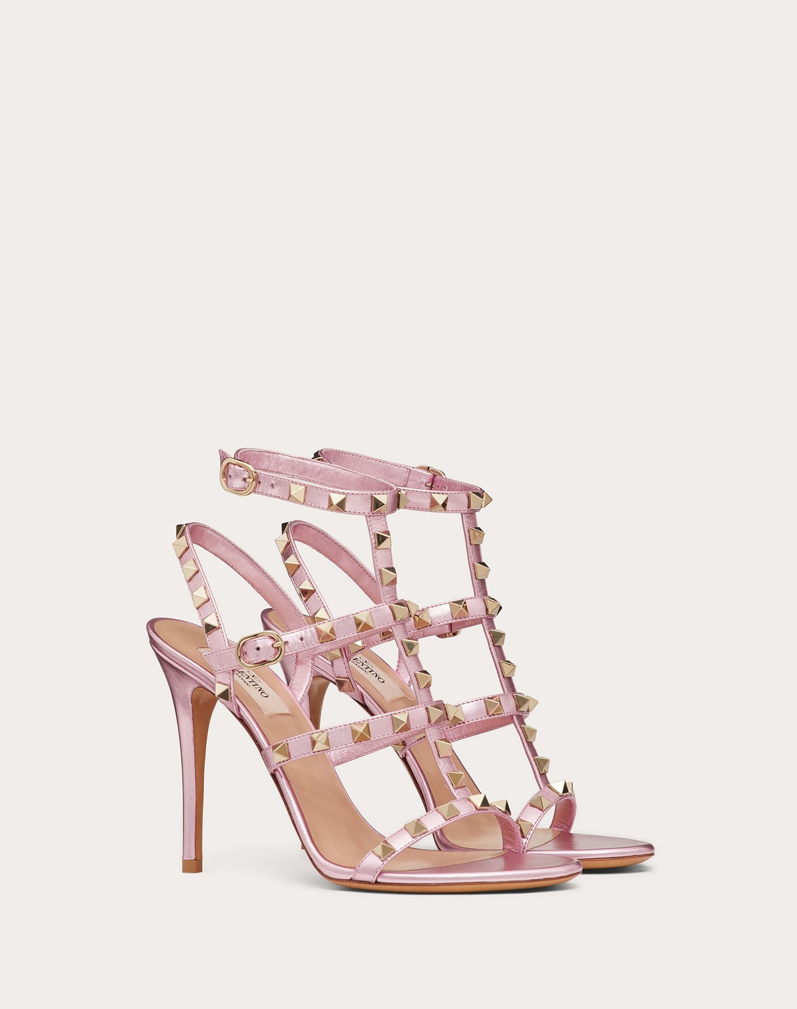 Rockstud Laminated Nappa Ankle Strap Sandal 100 mm / 3.9 in. - 2