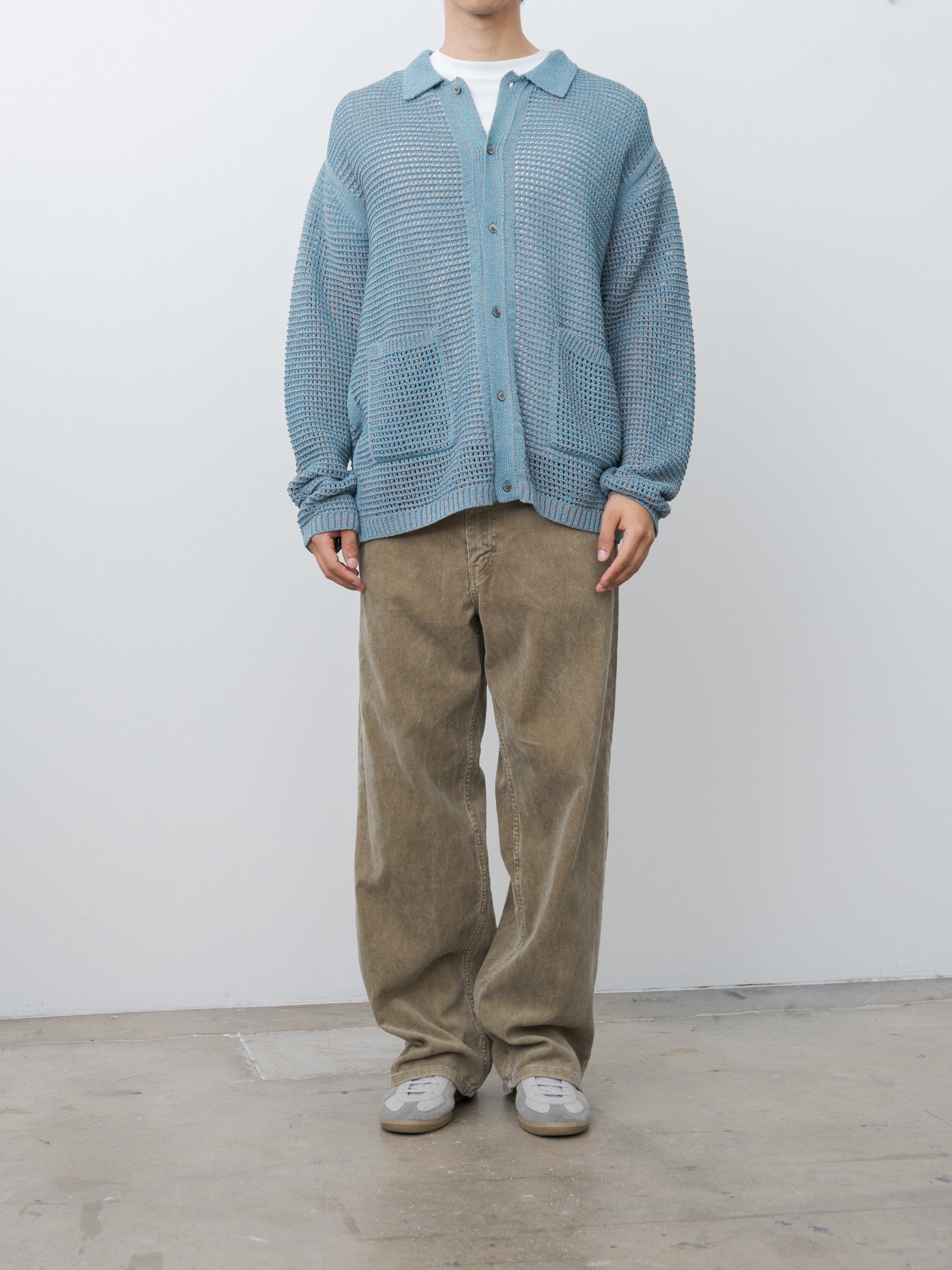 Mesh Knitted Shirt Cardigan - Blue - 2
