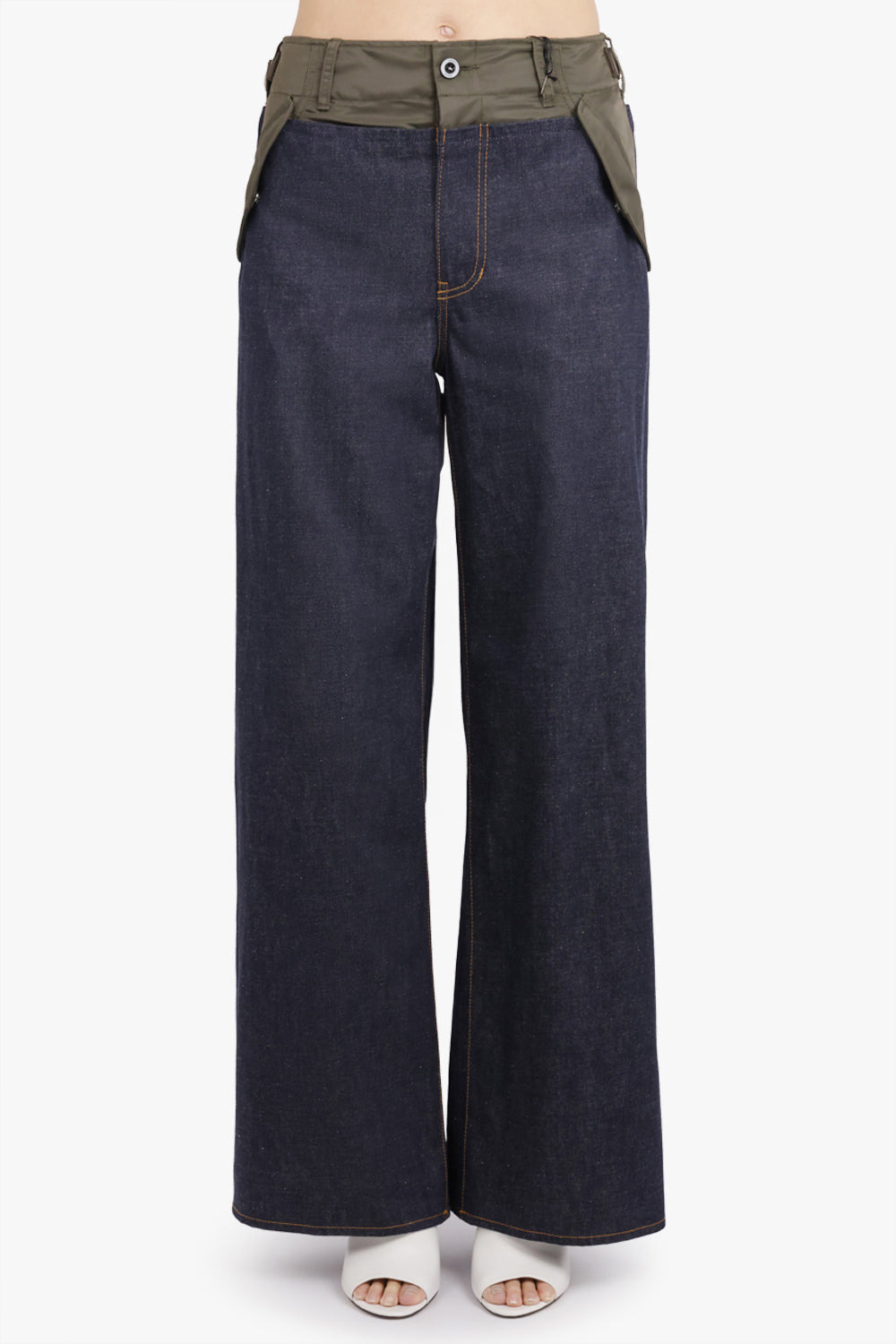 CONTRAST DENIM WIDE LEG PANT | INDIGO BLUE/KHAKI - 3