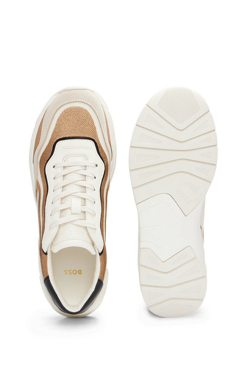 MIXED-MATERIAL LACE-UP TRAINERS WITH EMBROIDERED MESH 5