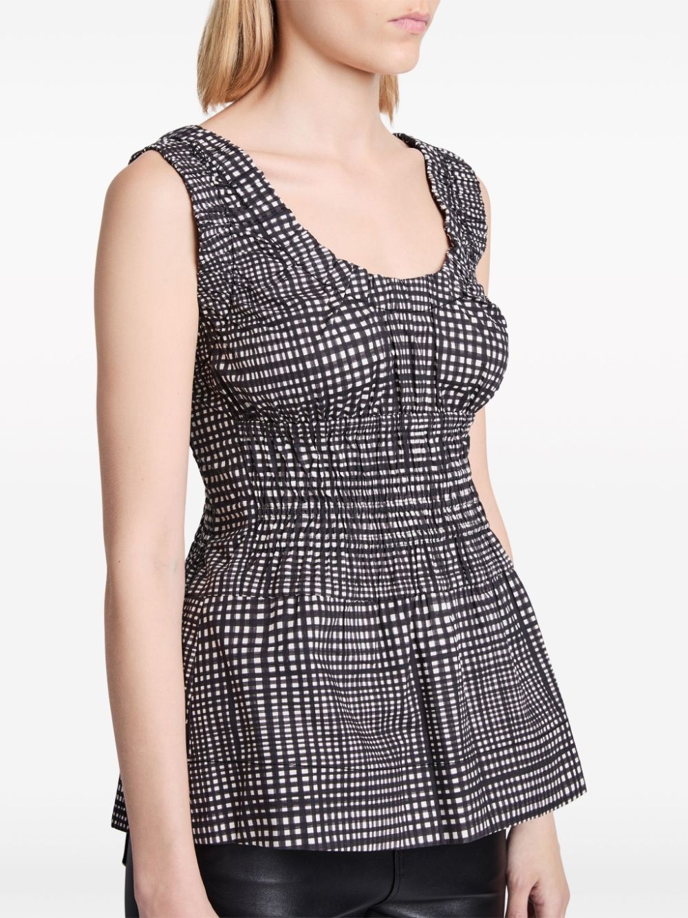 grid-pattern poplin tank top - 6