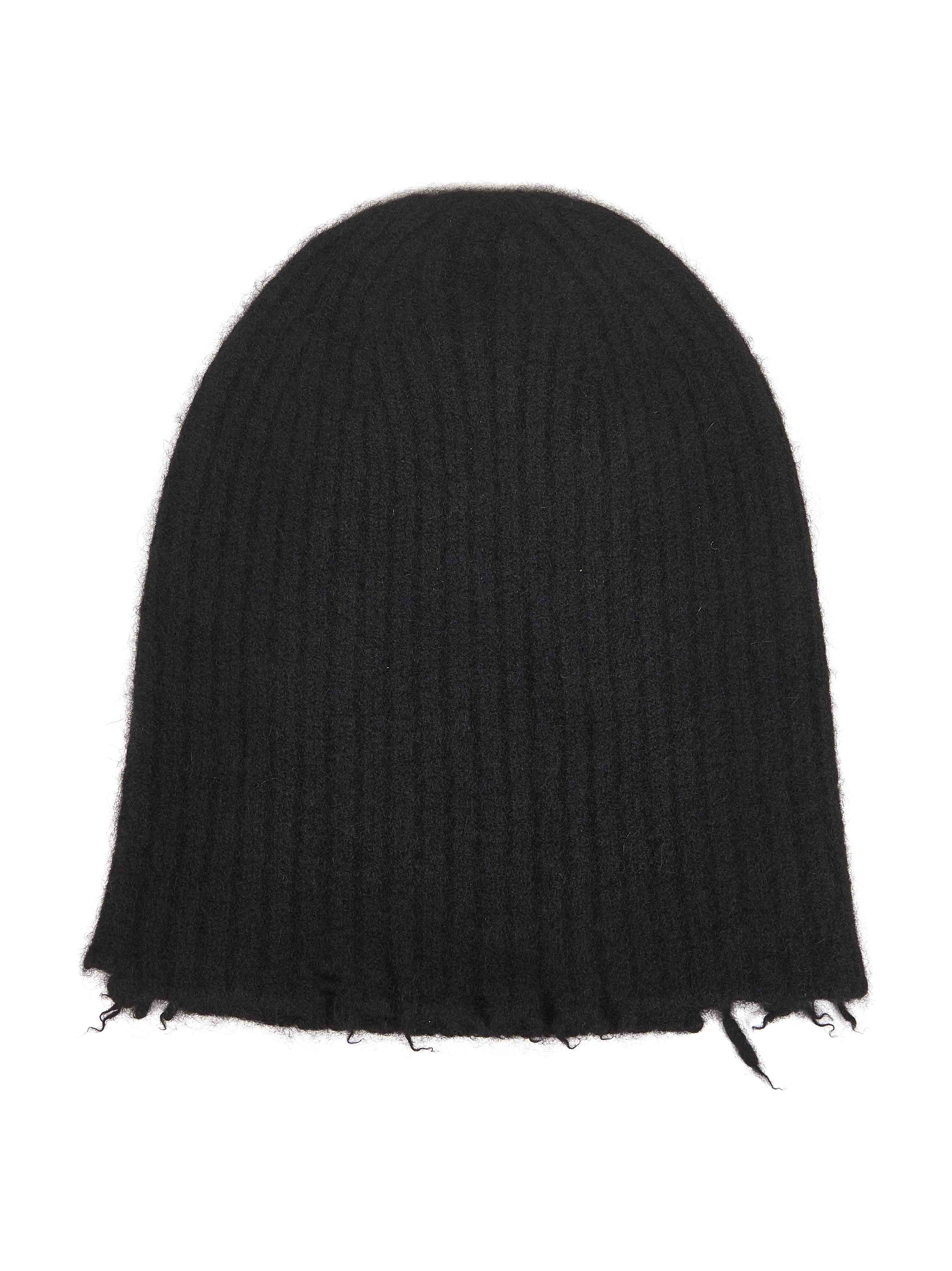 Black ribbed cashmere knit soft beanie - 2