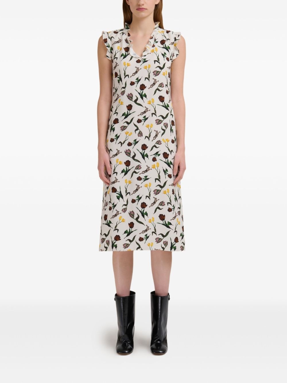 floral-print ruffled midi dress - 2