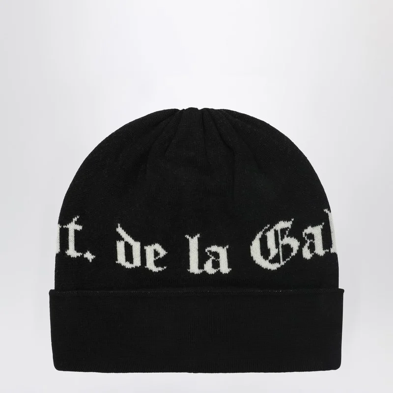 Black wool beanie with logo intarsia - 1
