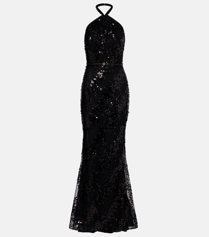 Sequined halterneck silk-blend gown 1