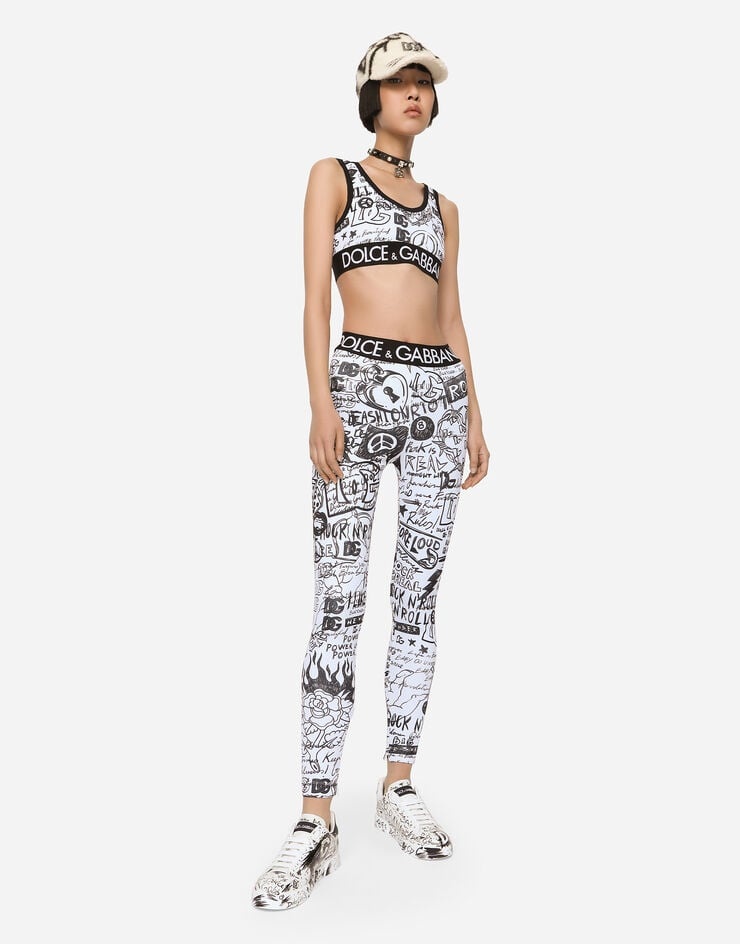 Jersey leggings with graffiti logo print - 5