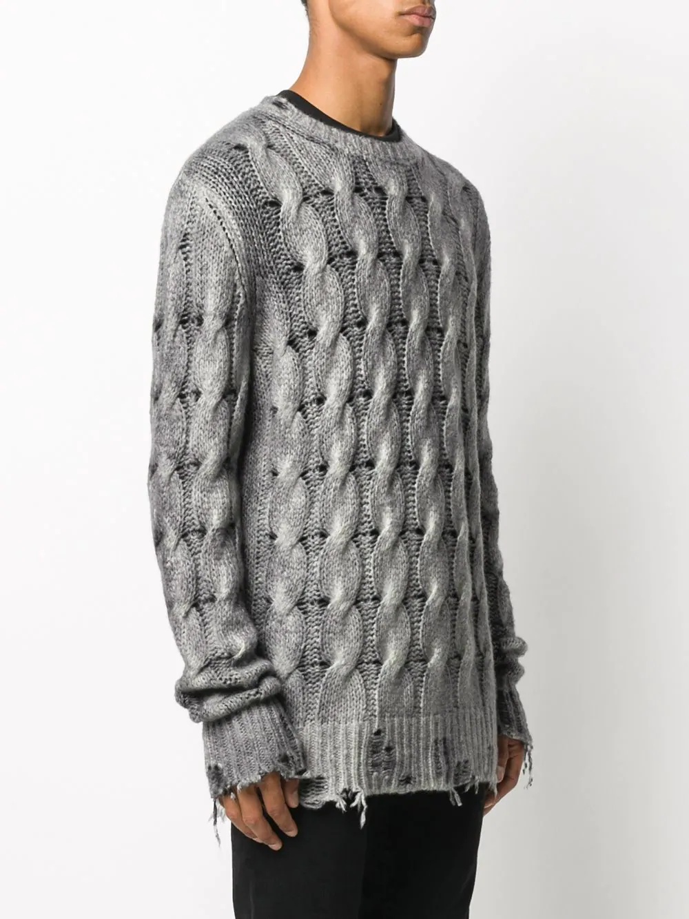 distressed cable knit jumper - 3