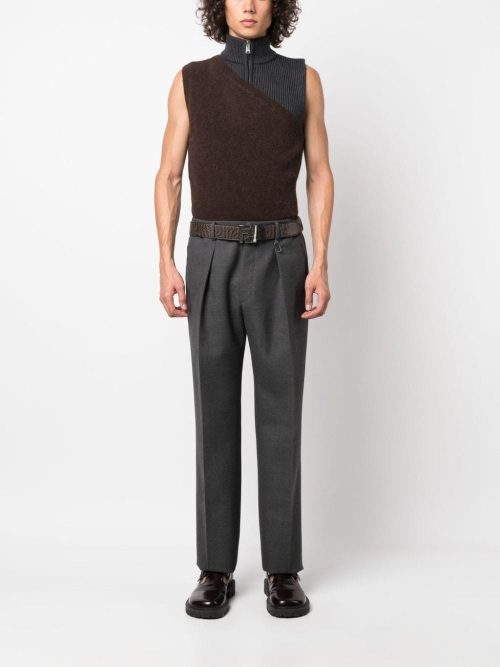panelled ribbed zipped vest - 2