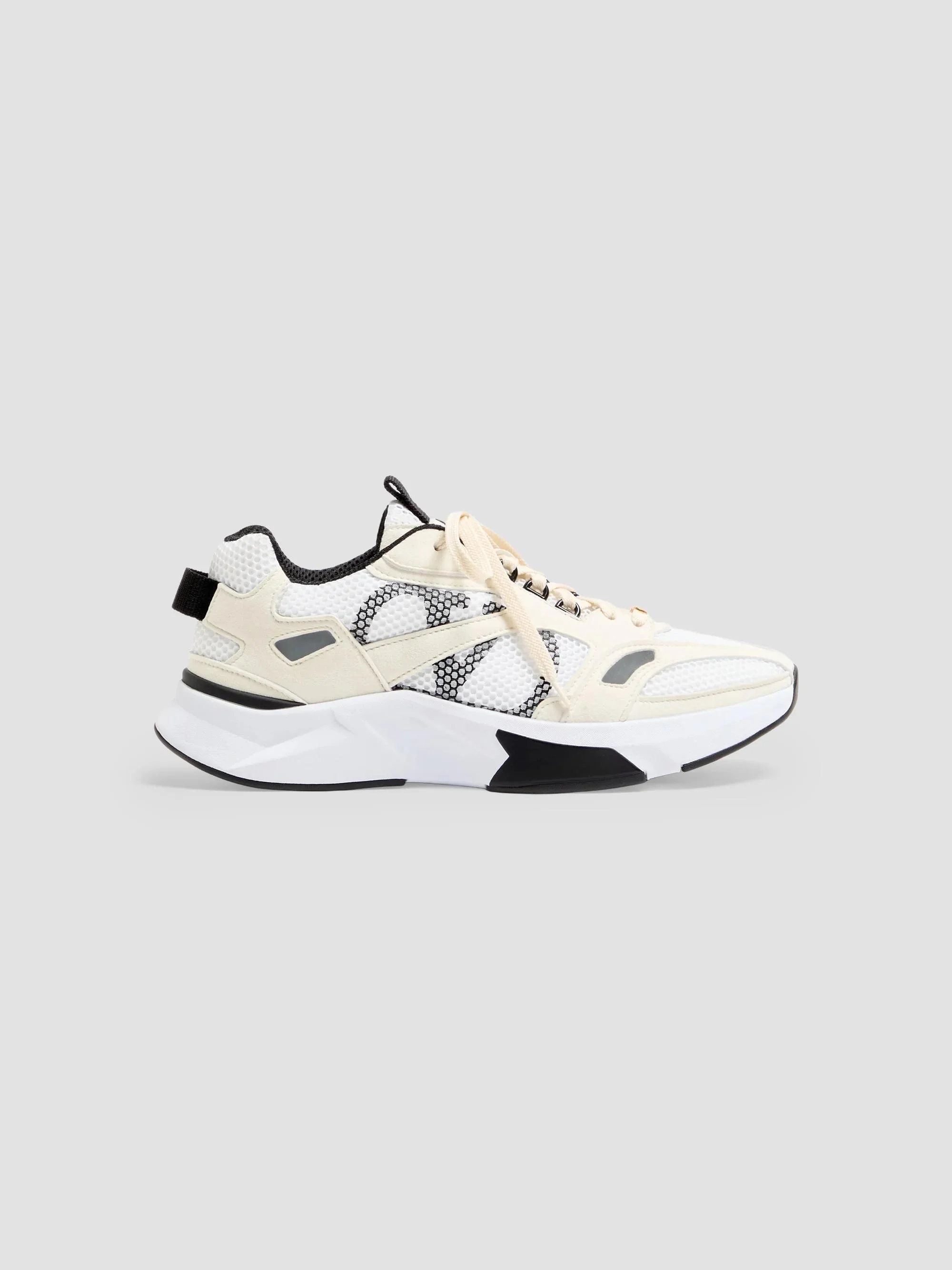 Men's Demivee Sneakers in Mesh Fabric with Suede Inserts - White Beige Grey - 1
