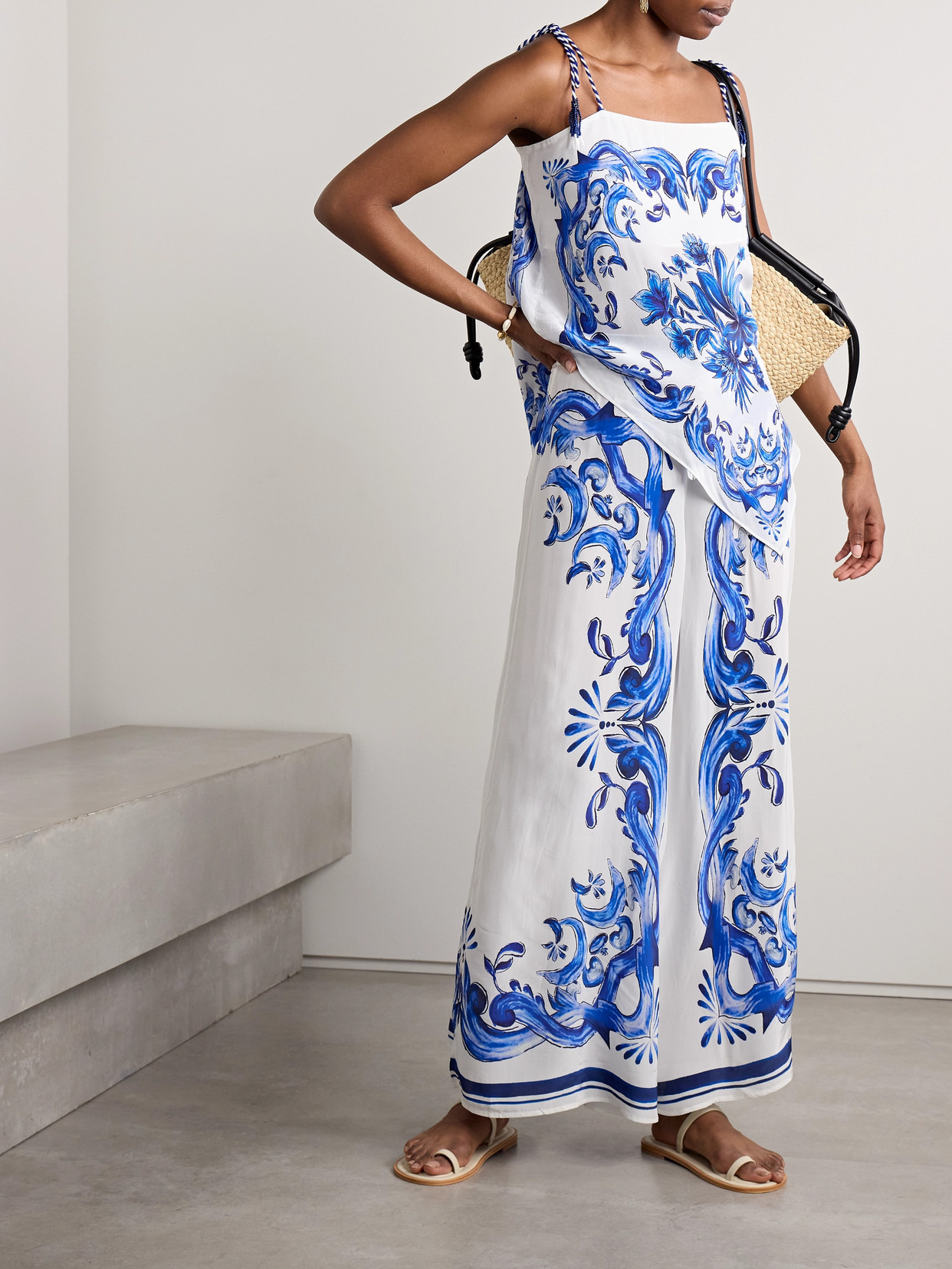 Garden Tiles Bead-embellished Printed Satin Tank - 2