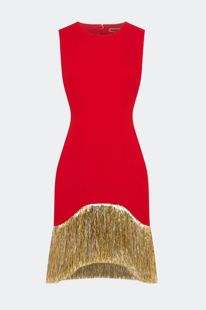 Bowie Fringe Mini Dress In Lucky Red 1