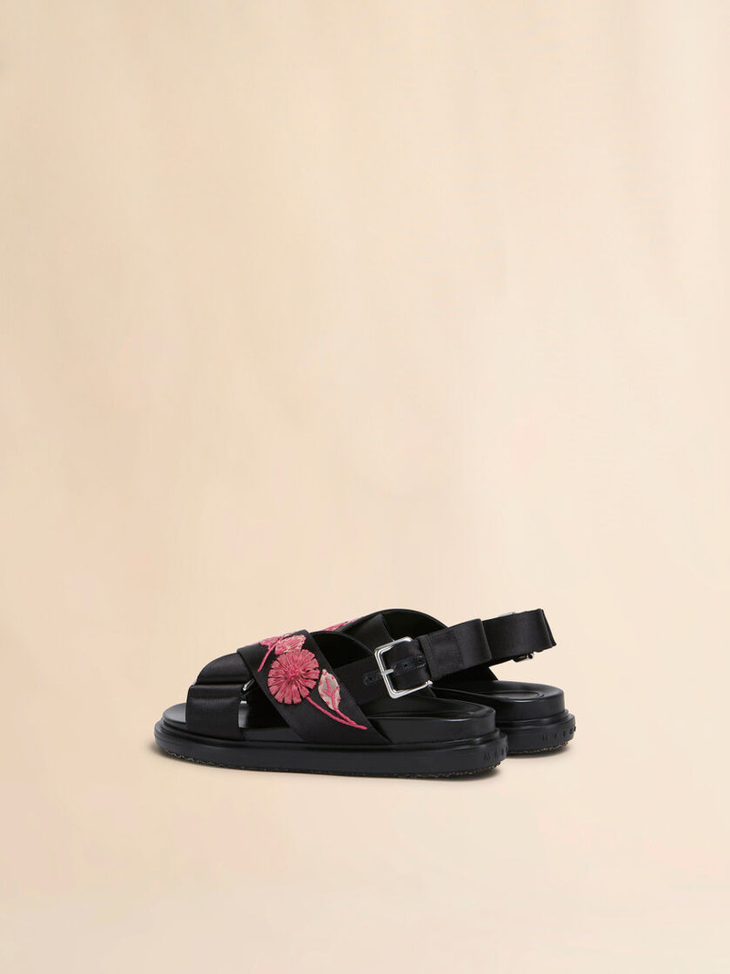 Marni BLACK SATIN FUSSBETT WITH FLOWER APPLIQUÉS outlook