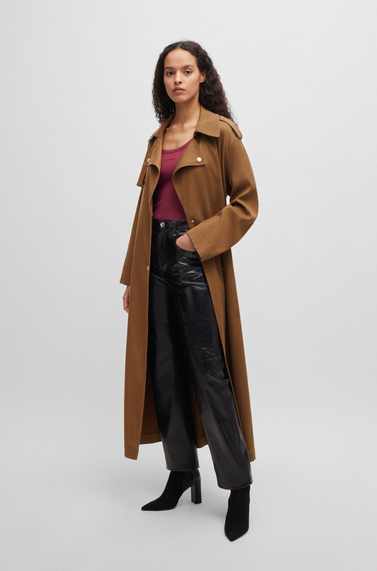BELTED TRENCH COAT WITH HARDWARE TRIMS - 3