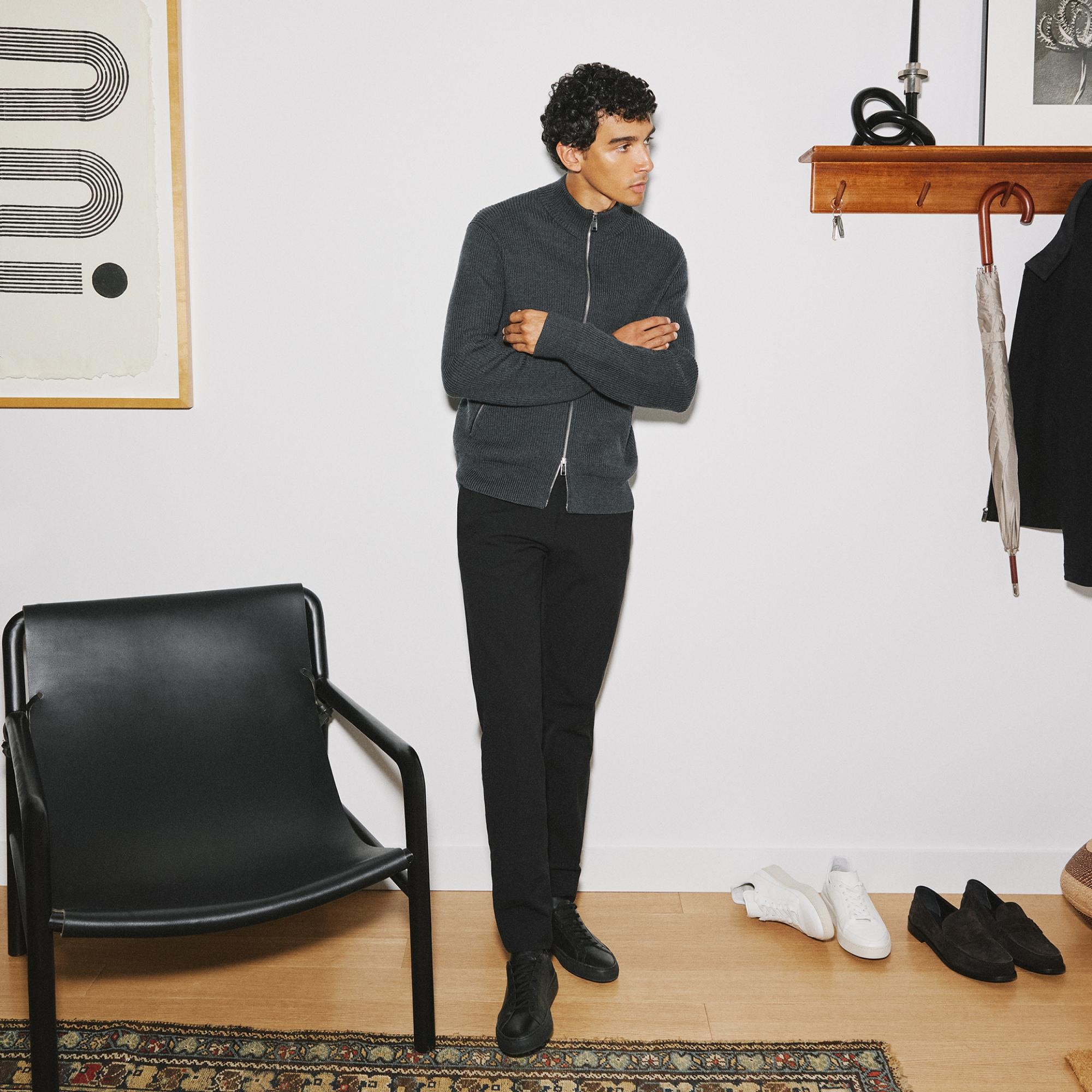 Ribbed Zip-Up Cardigan in Merino Wool - 8