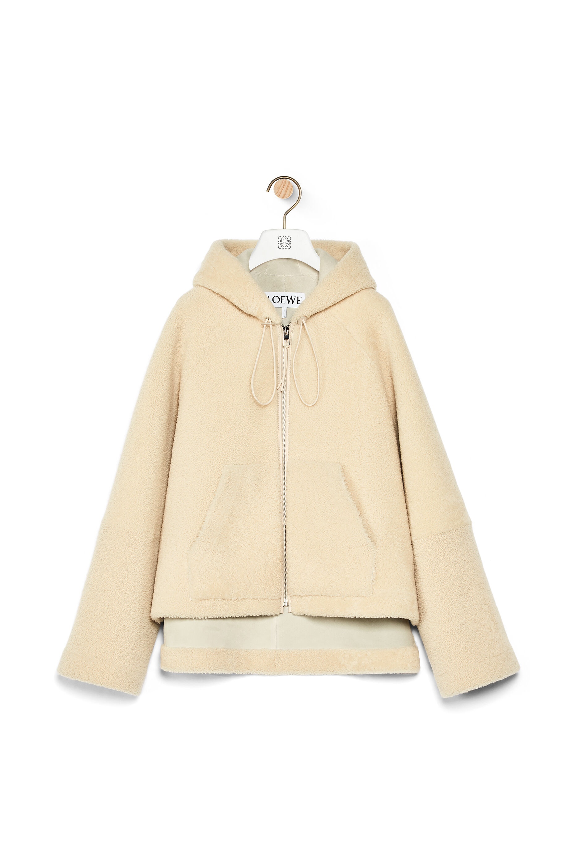 Hooded zip jacket in shearling - 1