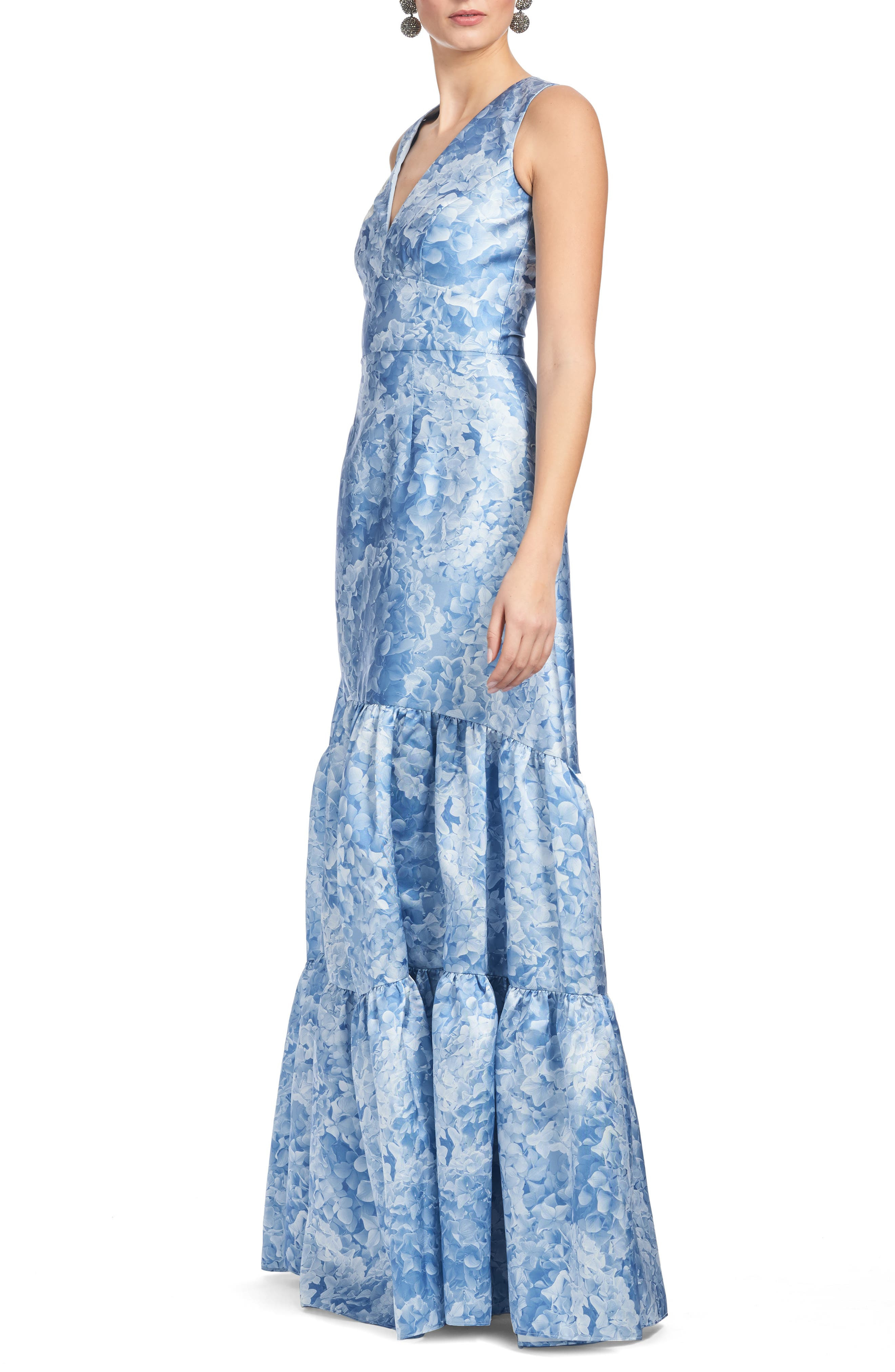 Sachin & Babi Rori Floral Sleeveless Tiered Mikado Gown in Hydrangea Blooms at Nordstrom - 3