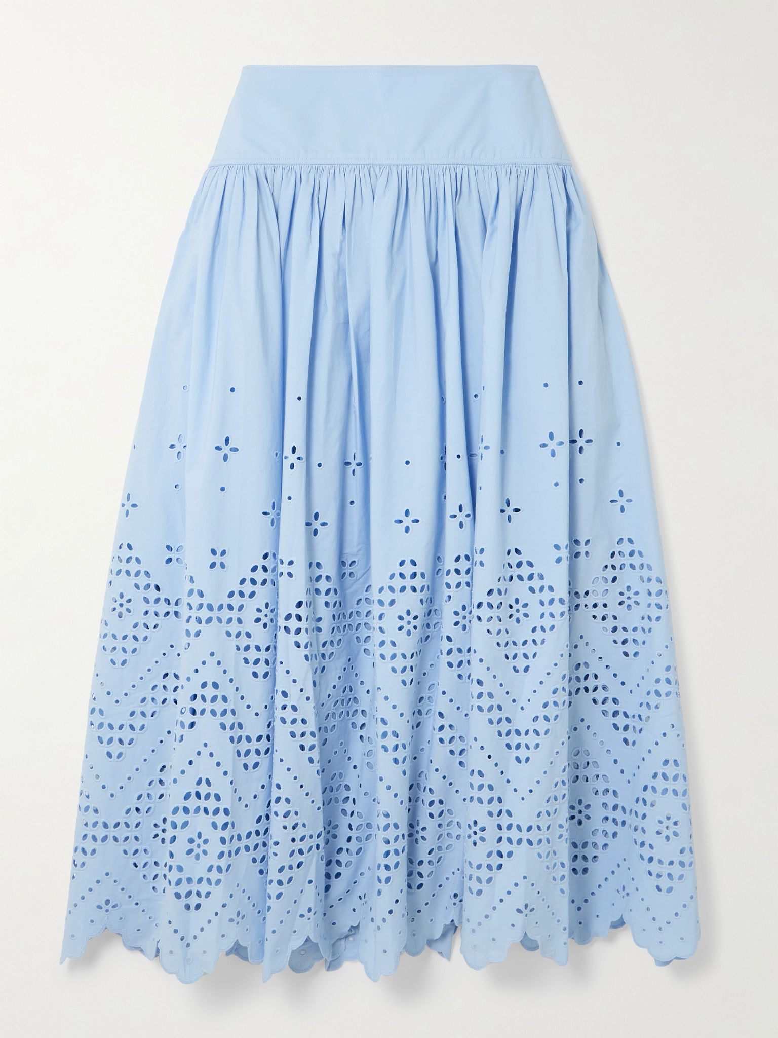 Broderie anglaise cotton midi skirt Blue - 1
