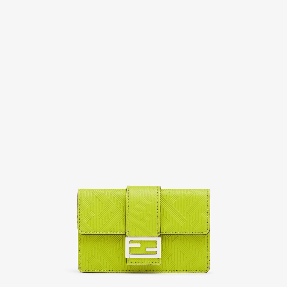 Baguette card holder with square flap and FF magnetic clasp. Can be worn on the waist. Made of acid  - 1