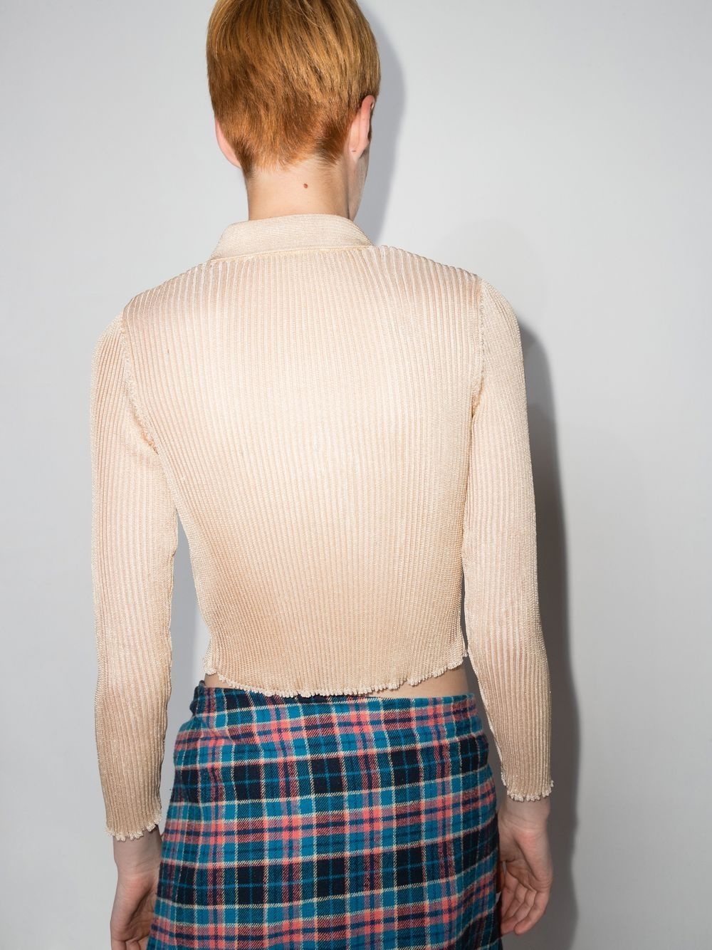 Mazzy button-up ribbed-knit polo top - 3