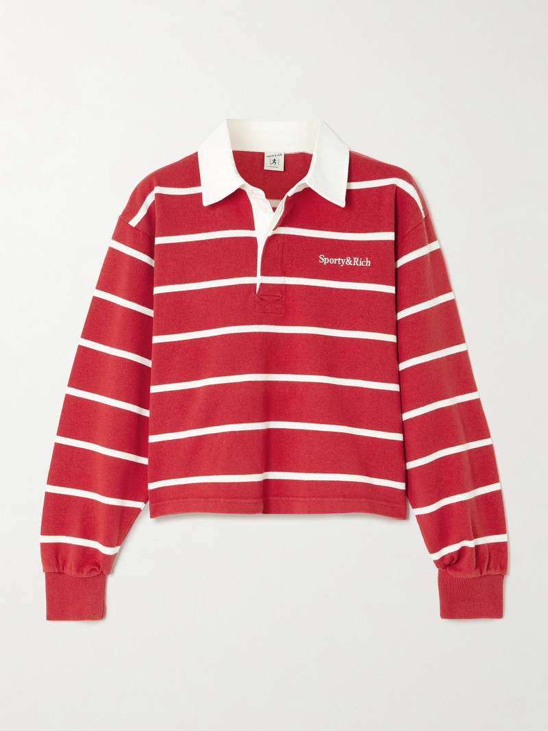Serif Rugby Logo-embroidered Striped Cotton-jersey Polo Shirt 1