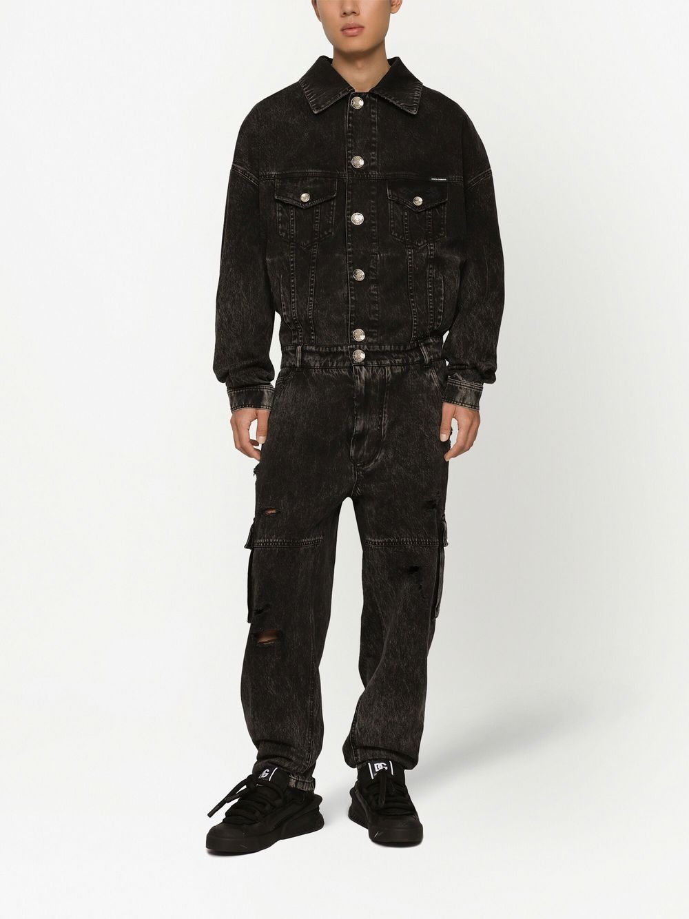 washed denim jumpsuit - 3