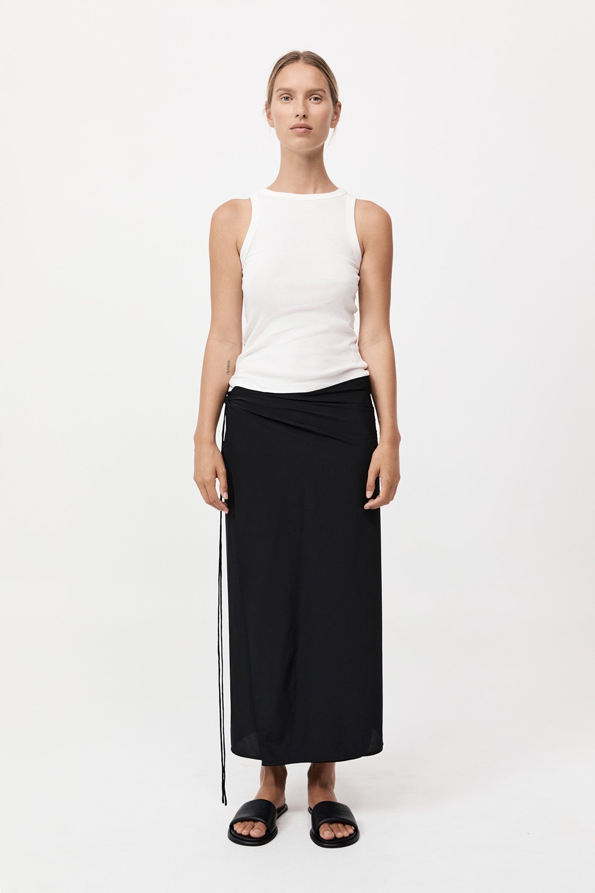 Silk Wrap Tie Skirt - Black - 2