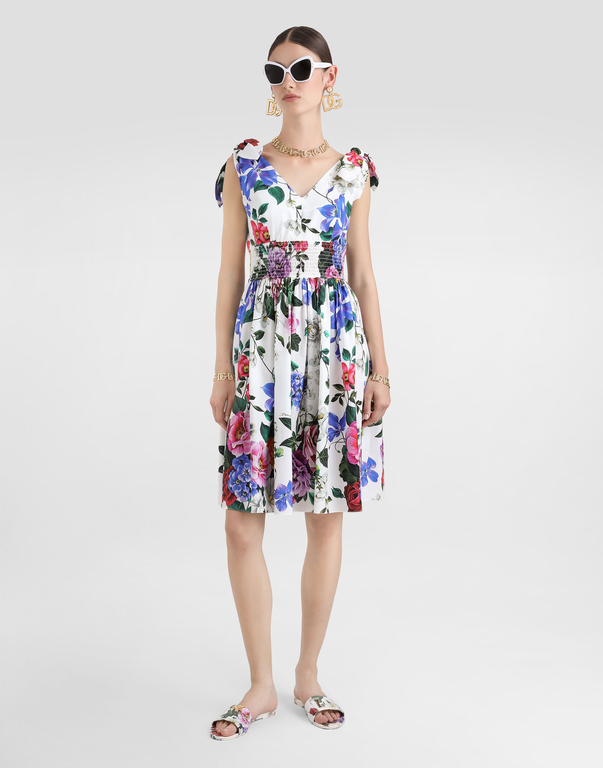 Cotton midi dress with floral print and tie details - 2