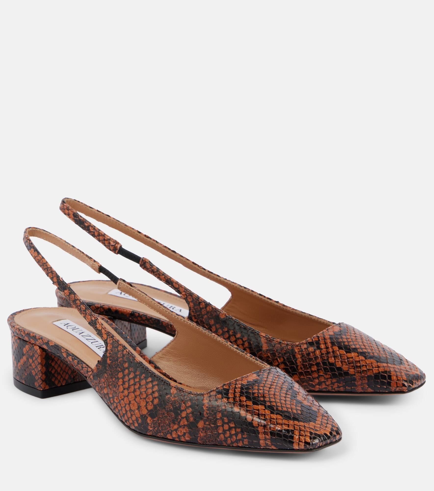 Ginza 35 snake-effect leather slingback pumps - 1