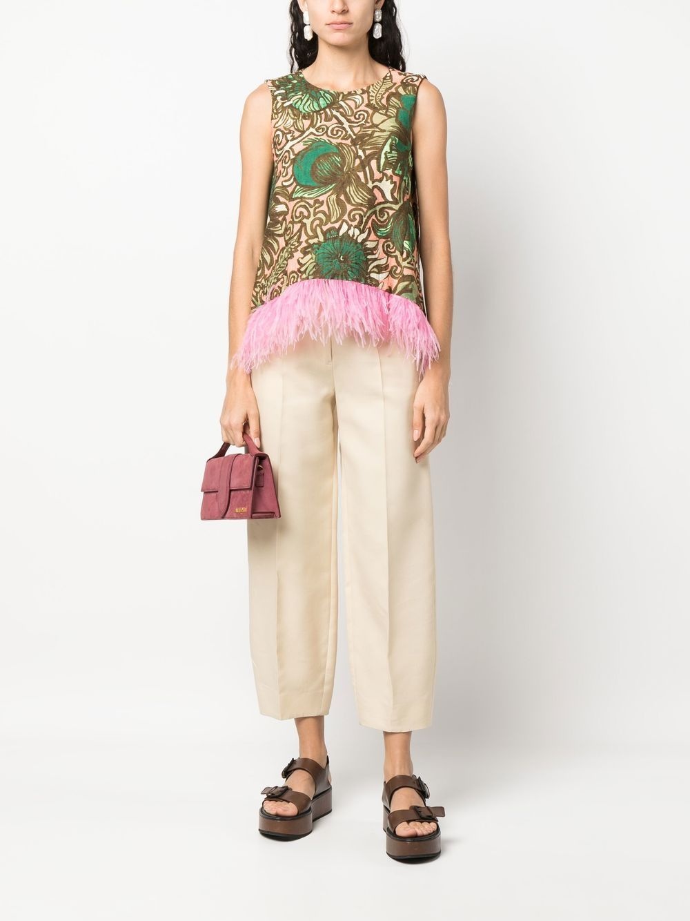 painterly-print feather-detail top - 2