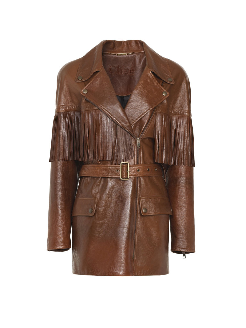 BELTED FRINGED JACKET IN LEATHER - 1