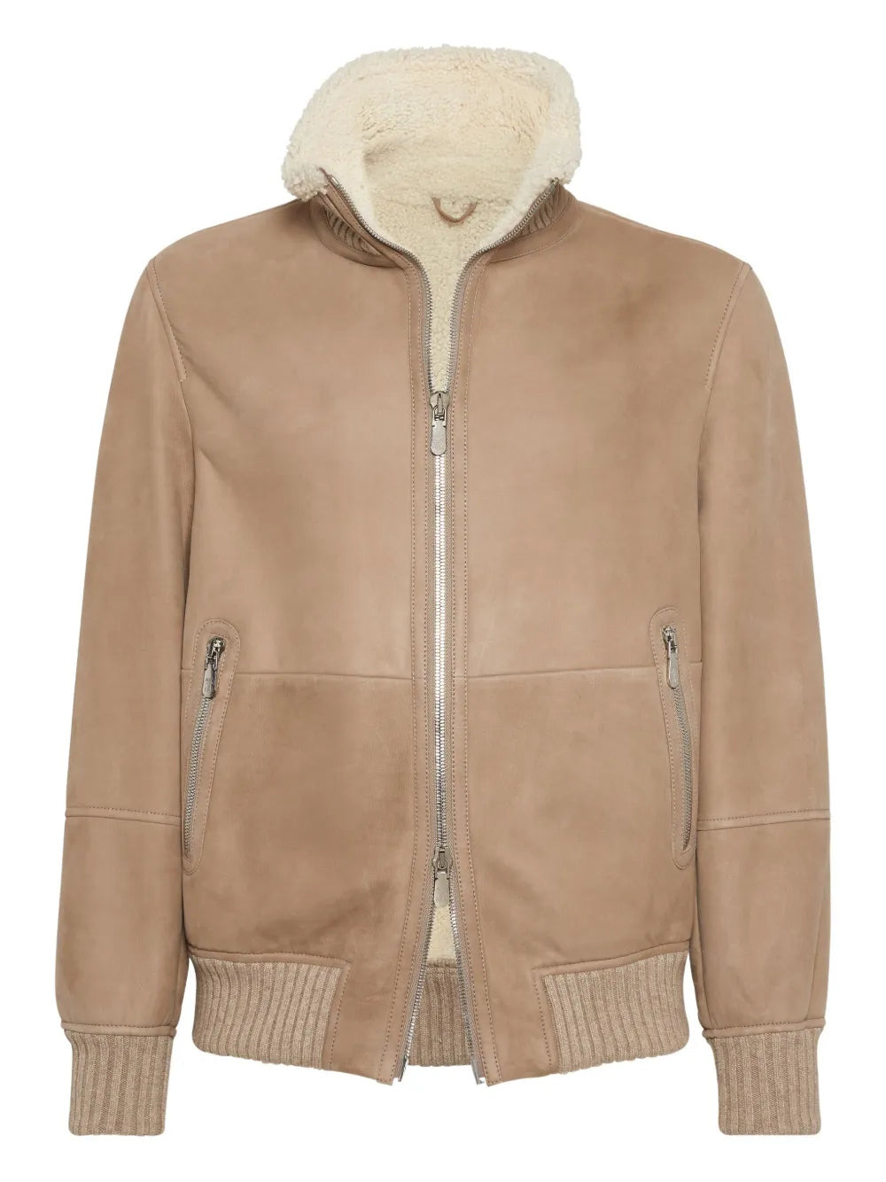Brunello Cucinelli Men Suede Jacket With Shearling Collar - 1
