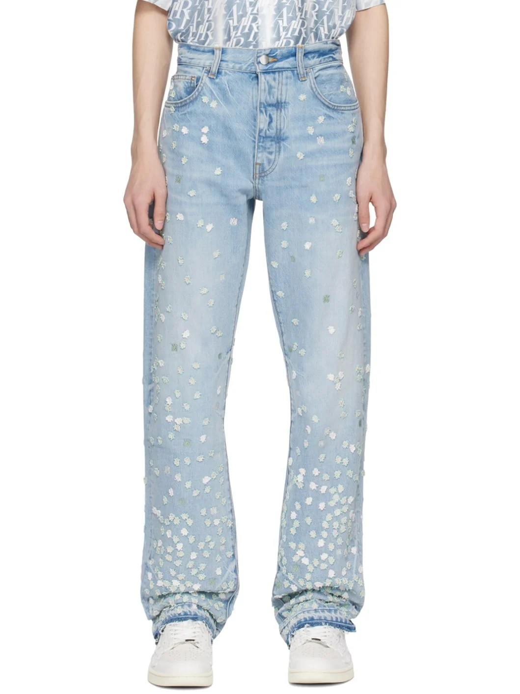 spot-appliquéd straight-leg jeans - 1
