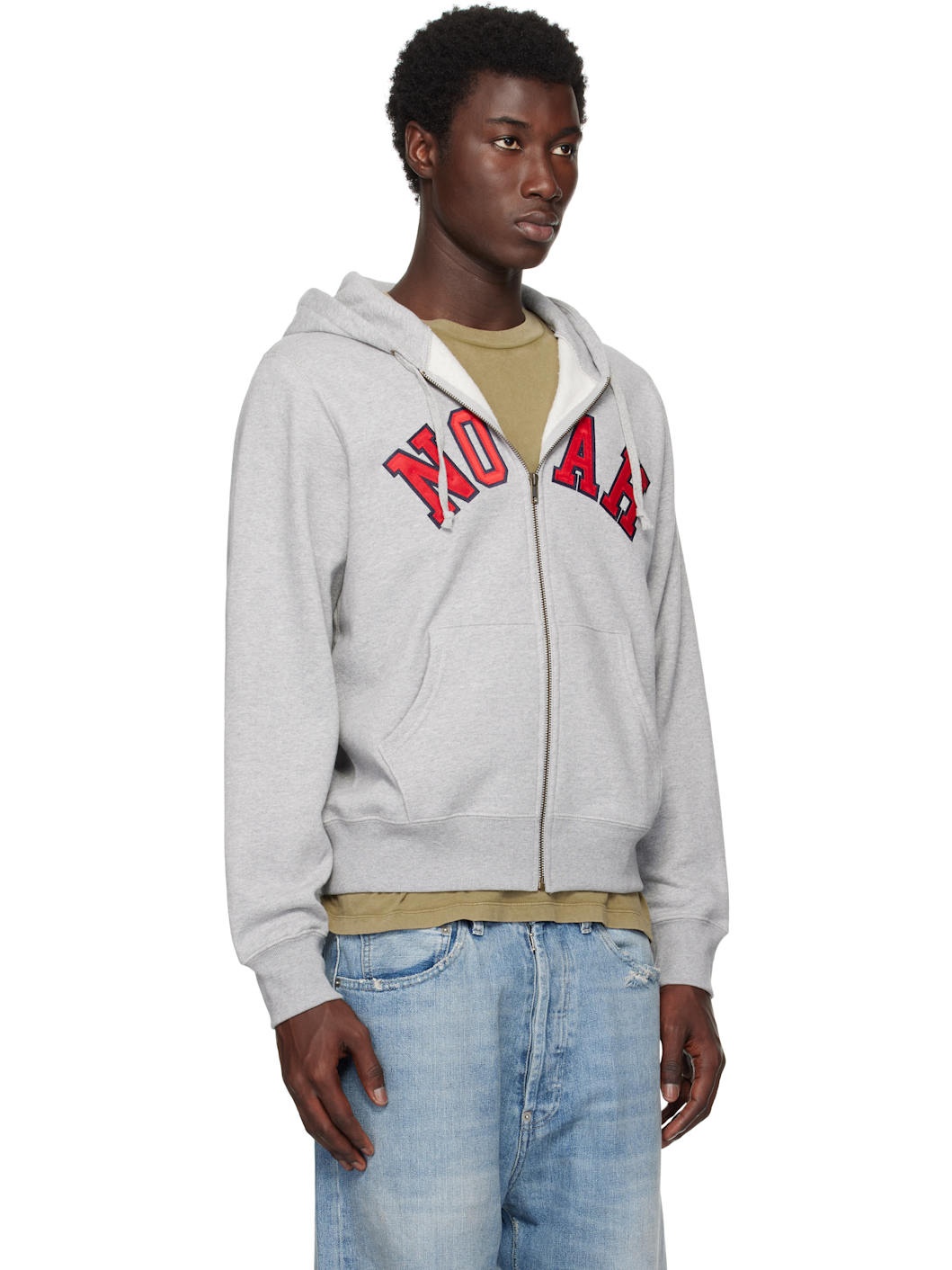 Gray Arch Appliqué Zip-Up Hoodie - 2
