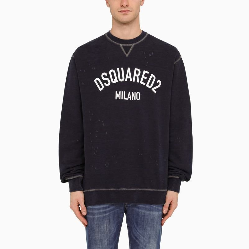 DSQUARED2 NAVY CREWNECK SWEATSHIRT WITH LOGO - 2