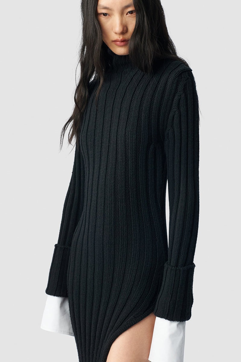 Cyntia Long Asymmetric High Neck Sweater - 5