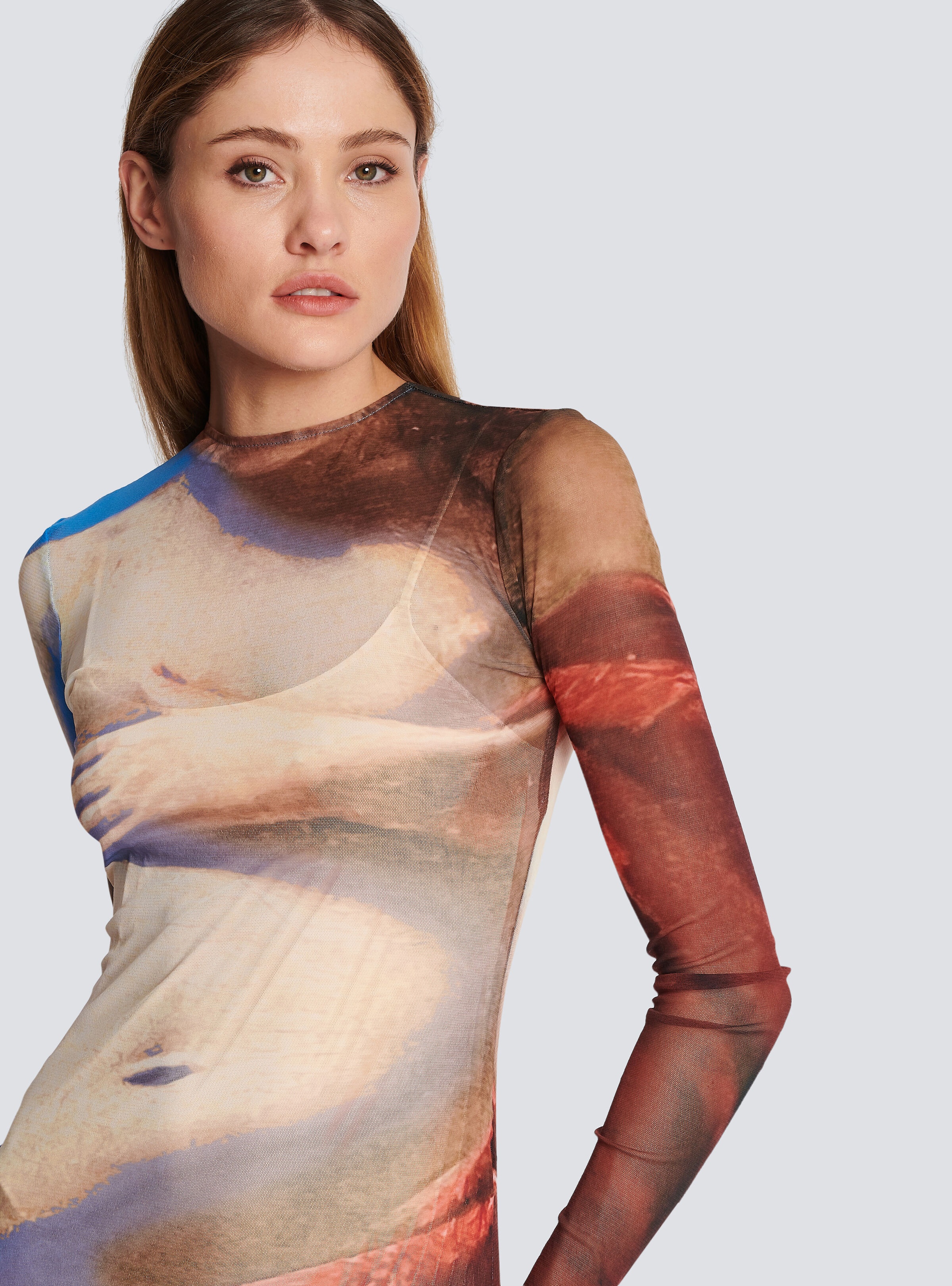 Trompe-l'oeil printed tulle maxi dress - 6