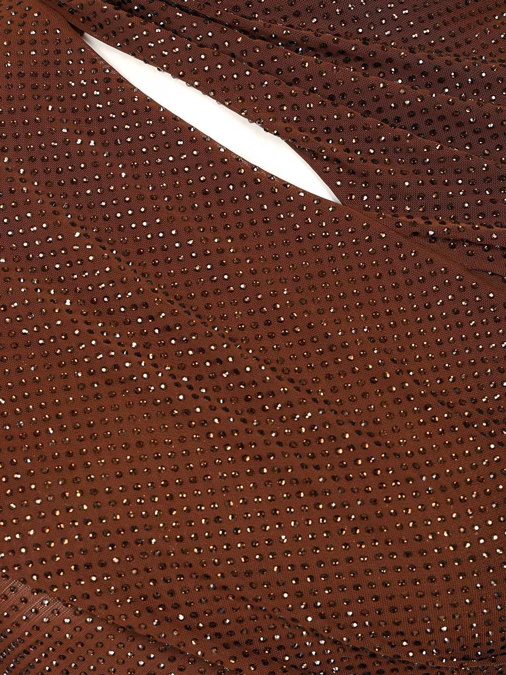 Brown Rhinestone Mesh Cut Out Top Tops Brown - 4