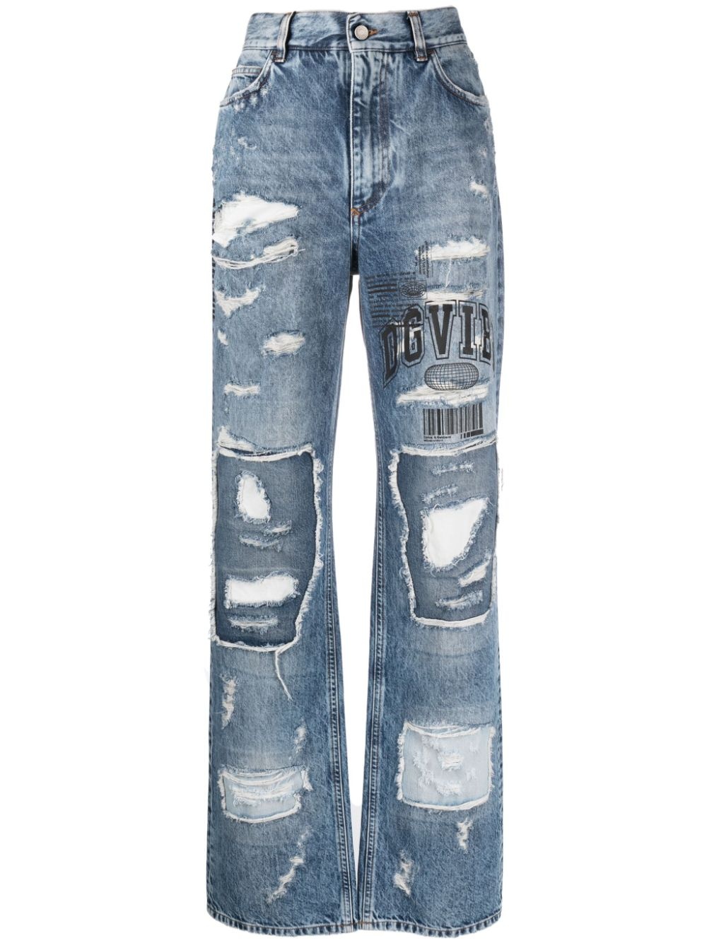 distressed straight-leg jeans - 1